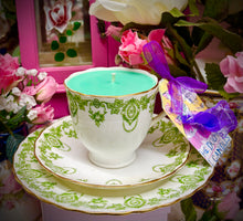 Load image into Gallery viewer, Antique Chelson green Pendant Art Nouveau Teacup Trio Soy Candle
