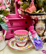 Load image into Gallery viewer, Stunning Collectors Pink ‘Lyric’ Crown Staffordshire Coffee Cup Candle
