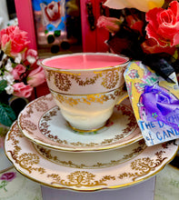 Load image into Gallery viewer, Gorgeous Vintage Baby Pink &amp; gold Filigree Teacup Scented Soy set
