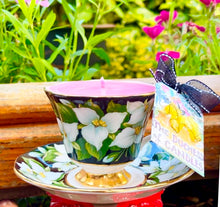 Load image into Gallery viewer, Beautiful Royal Albert Provincial Flowers Trillium Teacup scented Soy candle
