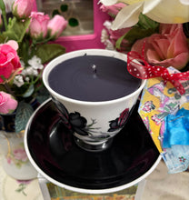 Load image into Gallery viewer, Beautiful Royal Albert Black Masquerade scented Soy Coffee Cup candle
