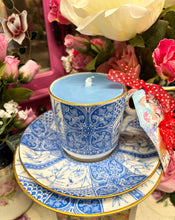 Load image into Gallery viewer, Beautiful antique 1910 blue &amp; white Edwardian Scented Soy Tea cup candle
