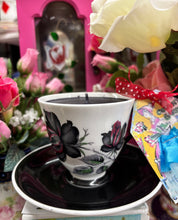 Load image into Gallery viewer, Beautiful Royal Albert Black Masquerade scented Soy Coffee Cup candle
