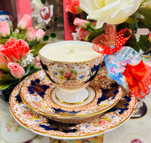 Load image into Gallery viewer, Stunning 1940s Salisbury Tudor Rose Imari Teacup Trio Soy Candle
