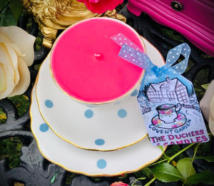 Lovely Retro Blue Polka Dot ‘Royal Vale’ Teacup trio scented Soy Candle